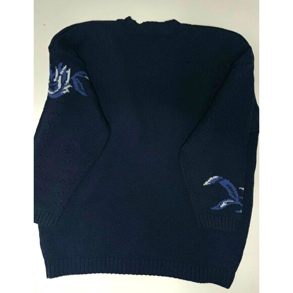 Vintage Picone Sport Textured Knit Blue Floral Cardigan Women's Size L Grandma - Picture 4 of 4
